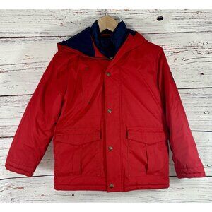 Chaps Boys Hooded Winter Jacket Medium 10/12 Red Blue Pockets Warm Zipper READ
